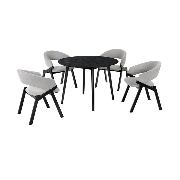 Armen Living Arcadia and Talulah 42" Round Gray and Black Wood 5 Piece Dining Set SETARDI5TAGRBL42 - main
